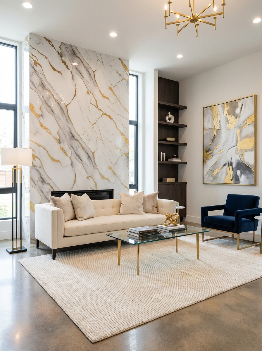 Panou Decorativ Perete - Alb-Auriu, dimensiune 2.8x1.22m