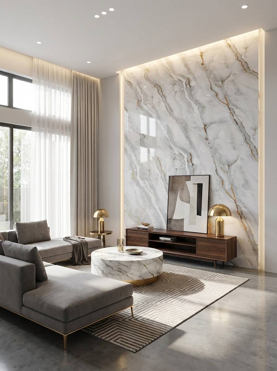 Panou Decorativ Perete - Alb-Gri-Auriu, dimensiune 2.8x1.22m